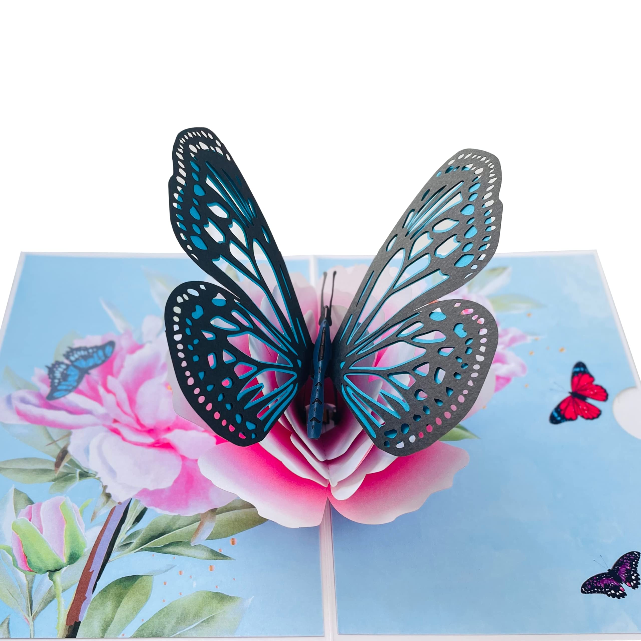 Paper Pop Up Cards 4.7x6.69 inch, butterfly with flower, 3D Popup Greeting Cards with Envelopes, perfect for pop-up bursting birthday gift.