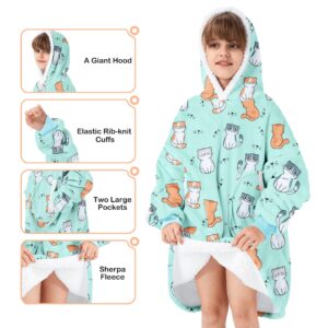 American Trends Blanket Hoodie for Girls Wearable Blanket for Kids Oversized Hoodie Sherpa Hooded Sweatshirt Kitty