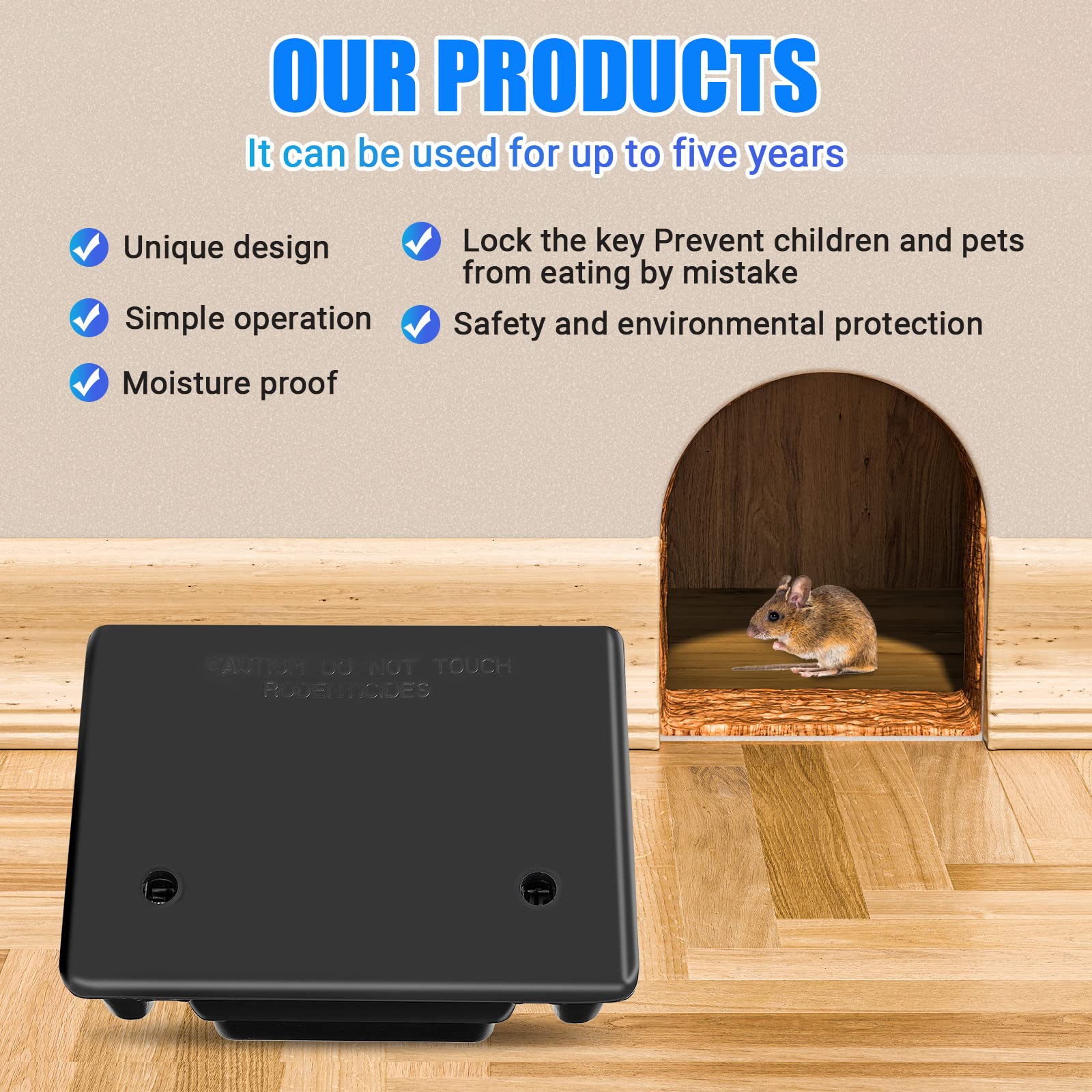 6 Pack Rat Bait Stations Large Rodent Bait Station with Key Reusable Mouse Bait Stations Mice Bait Blocks Heavy Duty Bait Boxes for Outdoor Rodents Mice Bait Blocks, Bait Not Included (Black)