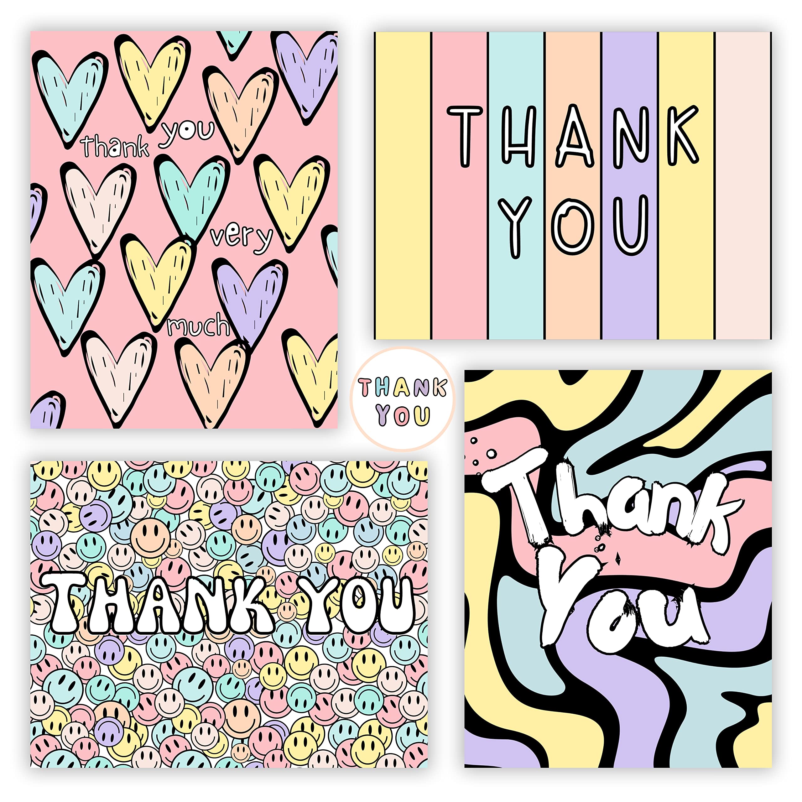 20 Pcs Cute Thank You Cards With Envelopes For Kids, Teens And Adults Colorful Tank You Notes Cards Blank Inside For All Occasions, Girls Birthday, Baby Shower, Party, Small Business, Sweet 16, With Stickers and Envelopes, 4.25x5.5