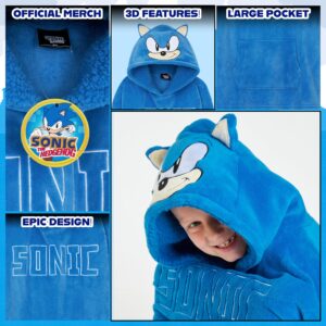 Sonic The Hedgehog Fleece Hoodie Blanket for Boys and Teenagers Oversized Fleece Poncho One Size Gaming Gifts for Boys (Blue 3D)