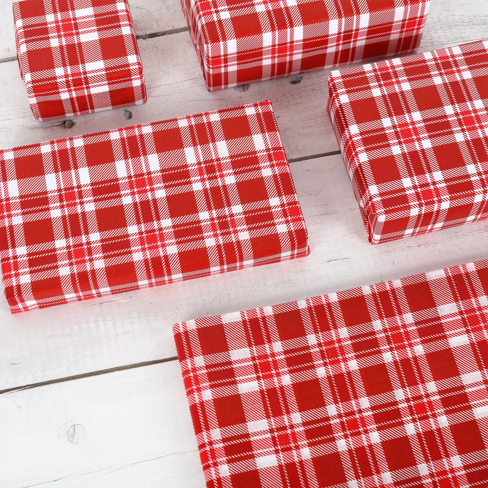 Whaline 100 Sheets Christmas Plaid Tissue Paper Buffalo Plaid Wrapping Paper Red White Gift Wrapping Paper Art Paper for Valentine's Day Home DIY Gift Bags Party Favor Decorations, 14 x 20inch