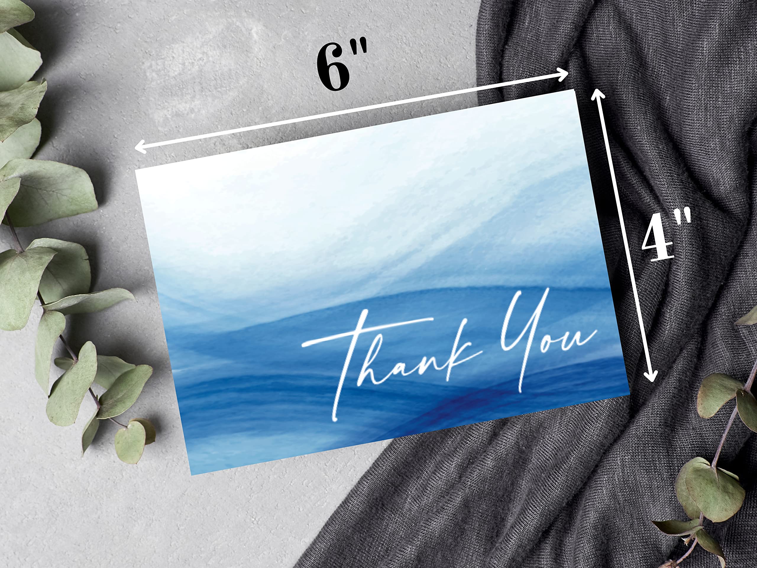 50 Pcs Thank You Cards With Envelopes Premium Quality Classy Thank You Notes Cards For All Occasions, Wedding, Baby Shower, Bridal Shower, Birthday, Engagement, Funeral, Beautiful Minimalistic Design, Blue With White Letters Bulk 4x6