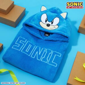 Sonic The Hedgehog Fleece Hoodie Blanket for Boys and Teenagers Oversized Fleece Poncho One Size Gaming Gifts for Boys (Blue 3D)