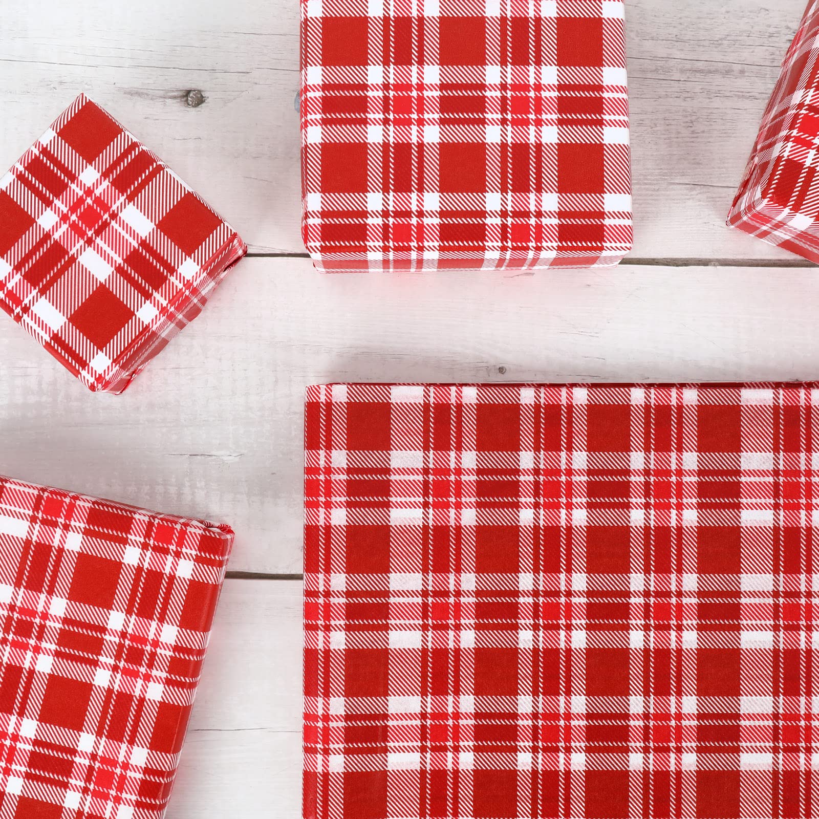 Whaline 100 Sheets Christmas Plaid Tissue Paper Buffalo Plaid Wrapping Paper Red White Gift Wrapping Paper Art Paper for Valentine's Day Home DIY Gift Bags Party Favor Decorations, 14 x 20inch