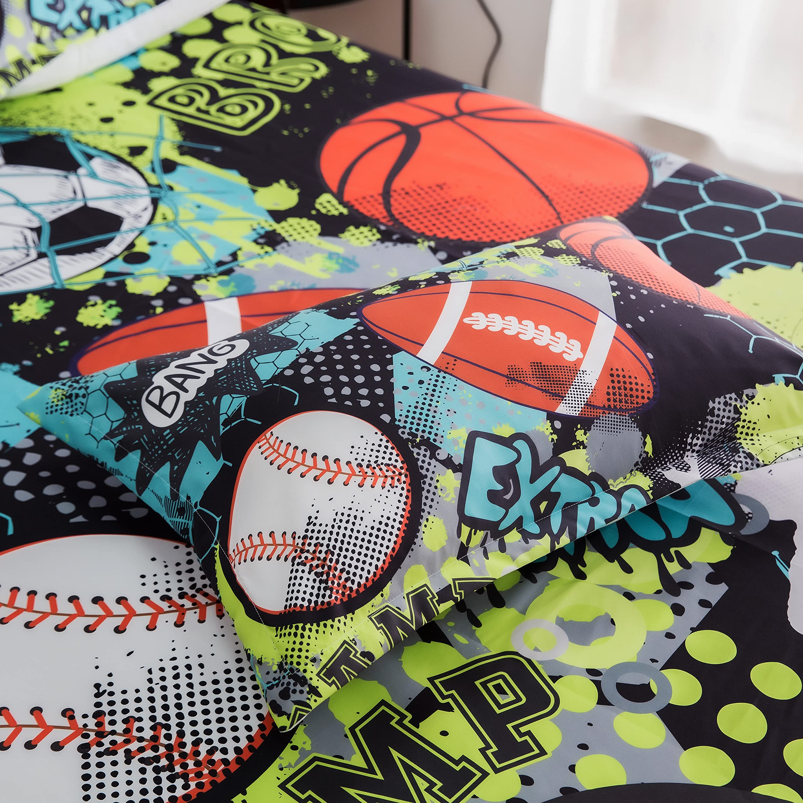 qjmiaofang Football Sheets Twin for Kids Sports Sheets 2 Pieces American Football and Basketball Bed Sheets Boys Teens Baseball and Soccer Printed Bed Set Including 1 Fitted Sheet 1 Pillowcase