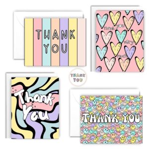 20 Pcs Cute Thank You Cards With Envelopes For Kids, Teens And Adults Colorful Tank You Notes Cards Blank Inside For All Occasions, Girls Birthday, Baby Shower, Party, Small Business, Sweet 16, With Stickers and Envelopes, 4.25x5.5