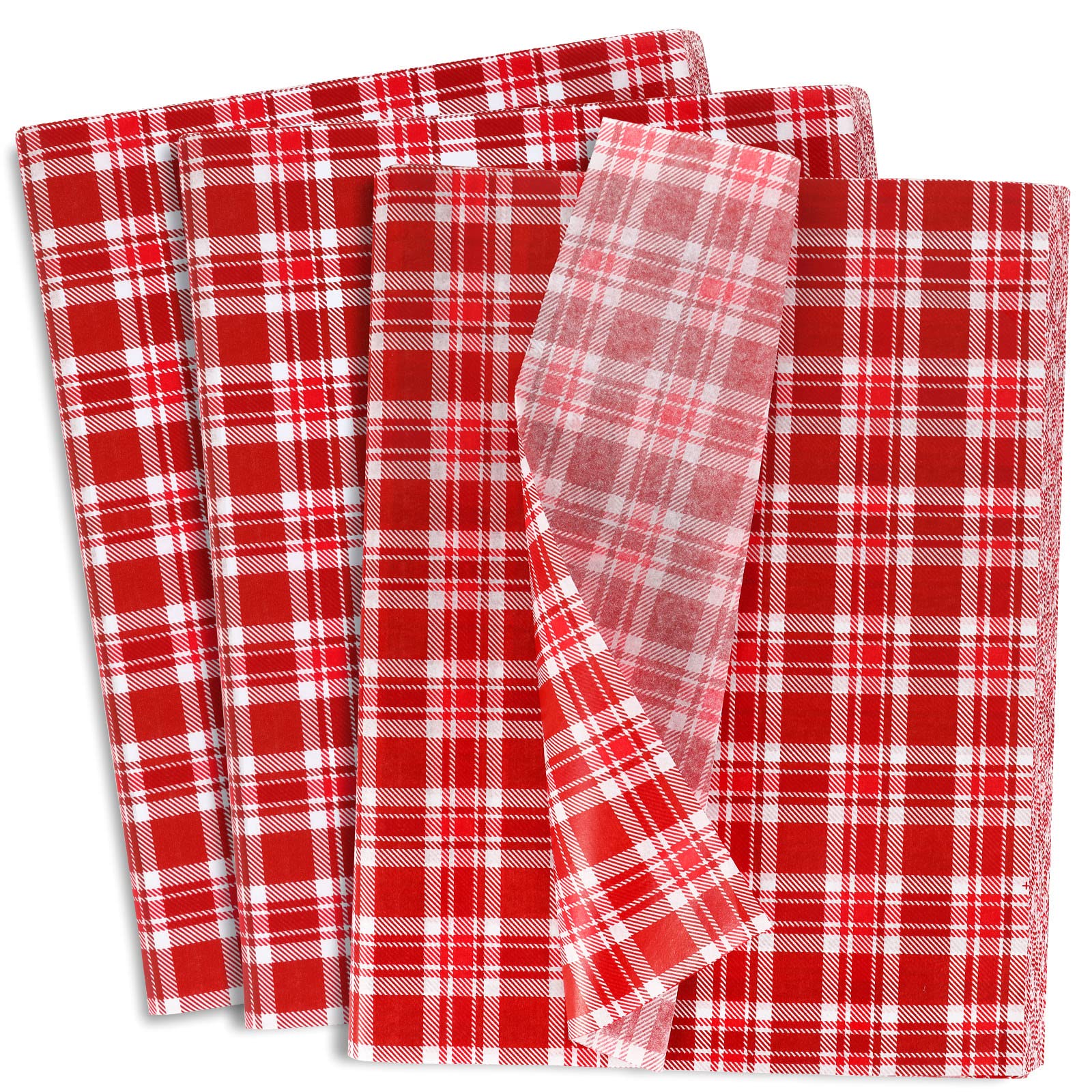 Whaline 100 Sheets Christmas Plaid Tissue Paper Buffalo Plaid Wrapping Paper Red White Gift Wrapping Paper Art Paper for Valentine's Day Home DIY Gift Bags Party Favor Decorations, 14 x 20inch