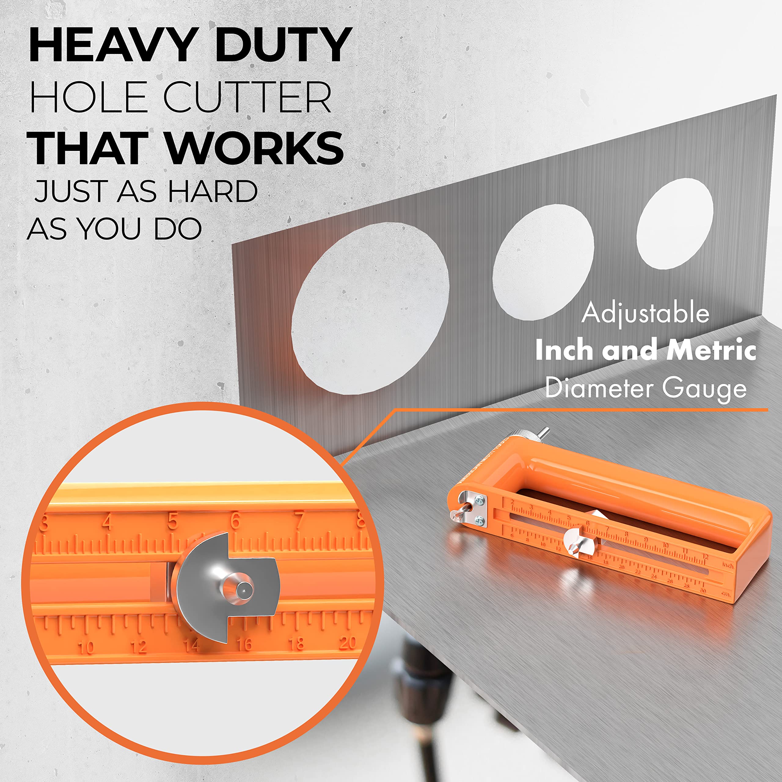 AMERICAN MUTT TOOLS Adjustable Sheet Metal Hole Cutter – Cut 2 – 12" Circle Holes in 24ga Steel and 26ga Stainless Steel | Adjustable Hole Cutter for Metal, Duct Hole Cutter, HVAC Ductwork Hole Cutter