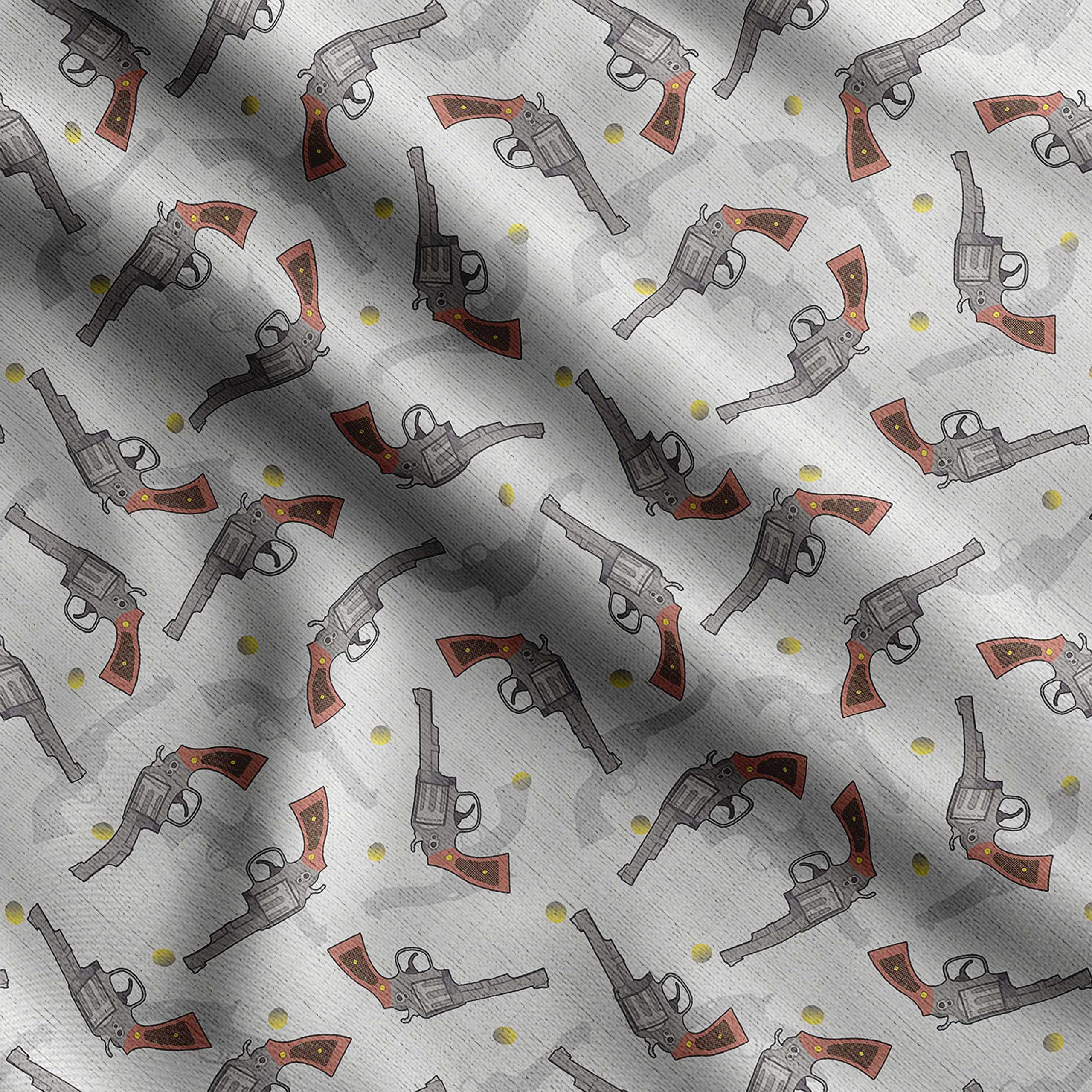 Soimoi Light Gray Cotton Cambric Fabric Dot & Pistol Gun Weapon Fabric Prints by Yard 42 Inch Wide