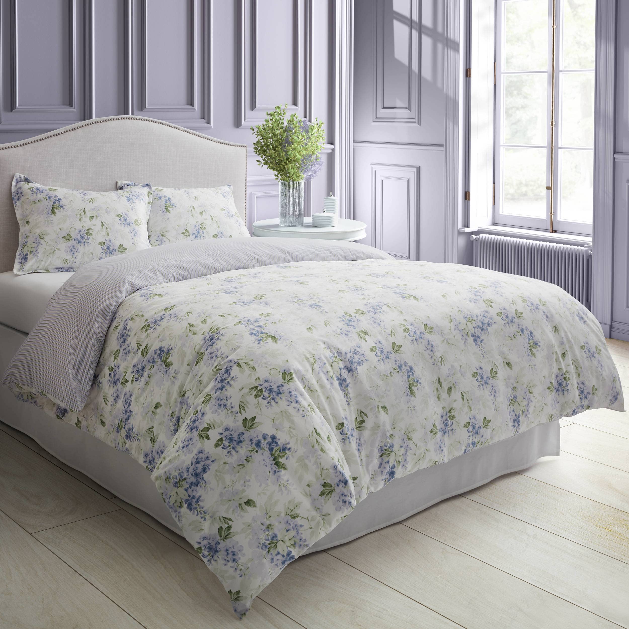 Laura Ashley- King Duvet Cover Set, Plush Velvet Bedding Set, Designer Home Decor (Wisteria Lavender, King)