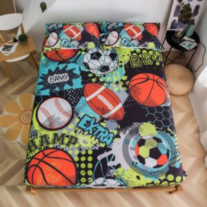 qjmiaofang Football Sheets Twin for Kids Sports Sheets 2 Pieces American Football and Basketball Bed Sheets Boys Teens Baseball and Soccer Printed Bed Set Including 1 Fitted Sheet 1 Pillowcase