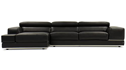 ZURI Encore Black Leather L-Shaped Sectional with Adjustable Headrests - Left Chaise