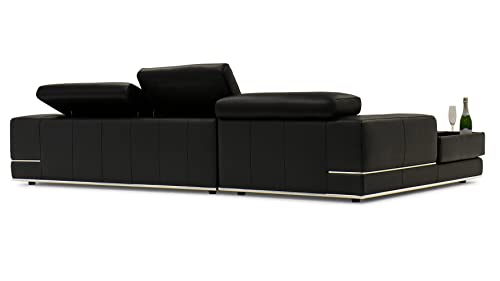 ZURI Encore Black Leather L-Shaped Sectional with Adjustable Headrests - Left Chaise