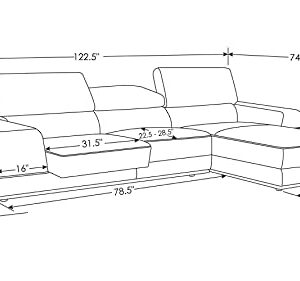 ZURI Encore Black Leather L-Shaped Sectional with Adjustable Headrests - Left Chaise