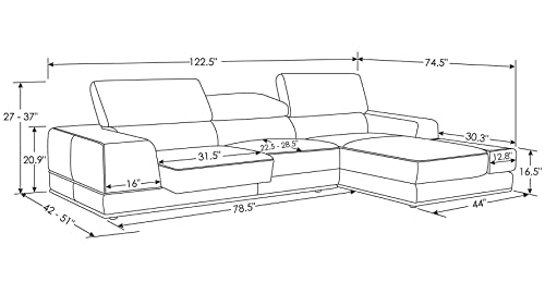 ZURI Encore Black Leather L-Shaped Sectional with Adjustable Headrests - Left Chaise