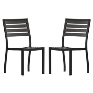 flash furniture lark outdoor stackable side chair with gray wash faux teak poly slats, set of 2