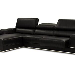 ZURI Encore Black Leather L-Shaped Sectional with Adjustable Headrests - Left Chaise