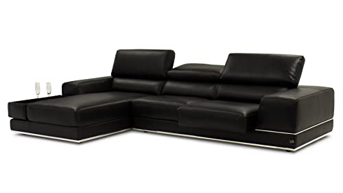 ZURI Encore Black Leather L-Shaped Sectional with Adjustable Headrests - Left Chaise