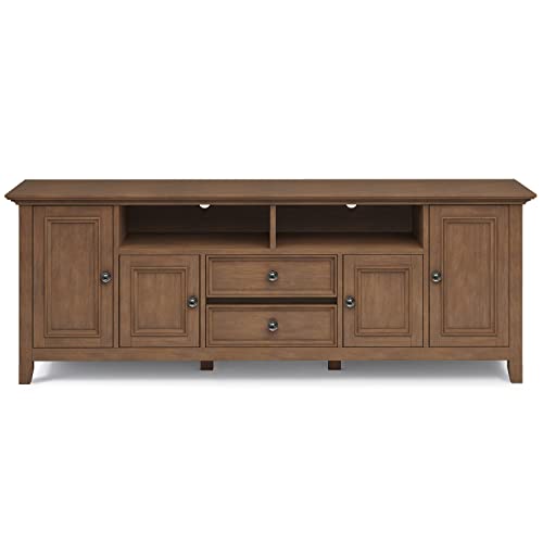 SIMPLIHOME Amherst SOLID WOOD 72 Inch Wide Transitional TV Media Stand in Rustic Natural Aged Brown for TVs up to 80 Inches, For the Living Room and Entertainment Center