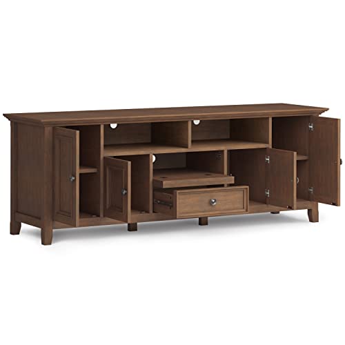 SIMPLIHOME Amherst SOLID WOOD 72 Inch Wide Transitional TV Media Stand in Rustic Natural Aged Brown for TVs up to 80 Inches, For the Living Room and Entertainment Center