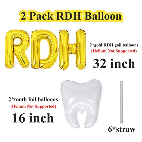 2 Pack 32 Inch RDH Letter Balloons & 16 Inch Tooth Shaped Balloons for Dental Student Graduation Party Decorations, Dental School Balloons Decor for Registered Dental Hygienist Graduation