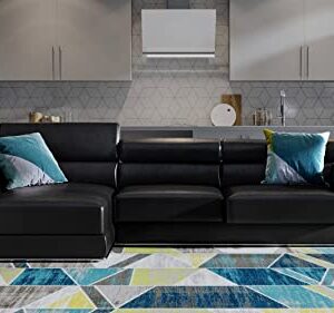 ZURI Encore Black Leather L-Shaped Sectional with Adjustable Headrests - Left Chaise