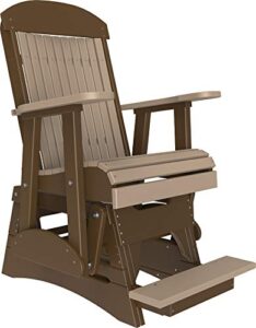 luxcraft 2' classic poly slat back balcony glider with built-in footrest (weatherwood & chestnut brown)