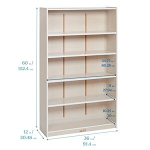 ECR4Kids Classic Bookcase, 60in, Adjustable Shelves, White Wash