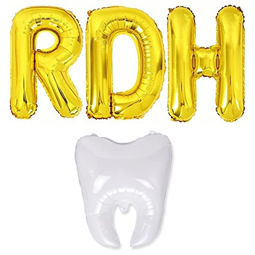 2 Pack 32 Inch RDH Letter Balloons & 16 Inch Tooth Shaped Balloons for Dental Student Graduation Party Decorations, Dental School Balloons Decor for Registered Dental Hygienist Graduation