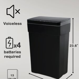 13 Gallon Trash Can, Touchless Automatic Garbage Can with Lid,50 Liter Rectangular High-Capacity Infrared Motion Sensor Trash Can for Kitchen Bathroom Bedroom Home Office, Kitchen Trash Can