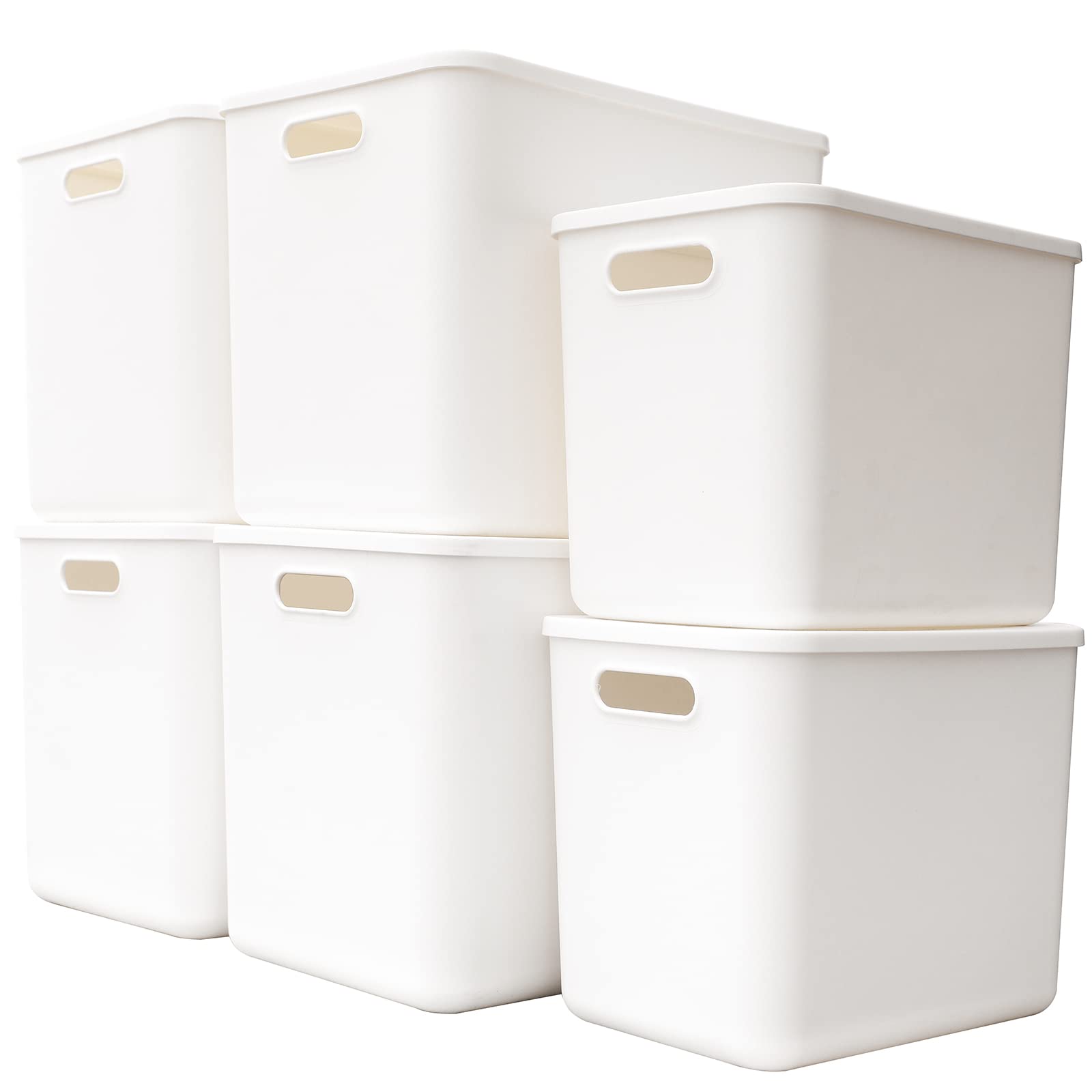 Yishyfier Plastic Storage Baskets Bins Boxes With Lids,Organizing Container White Storage Organizer Bins For Shelves Drawers Desktop Playroom Classroom Office,6-Pack(4XL+2L)