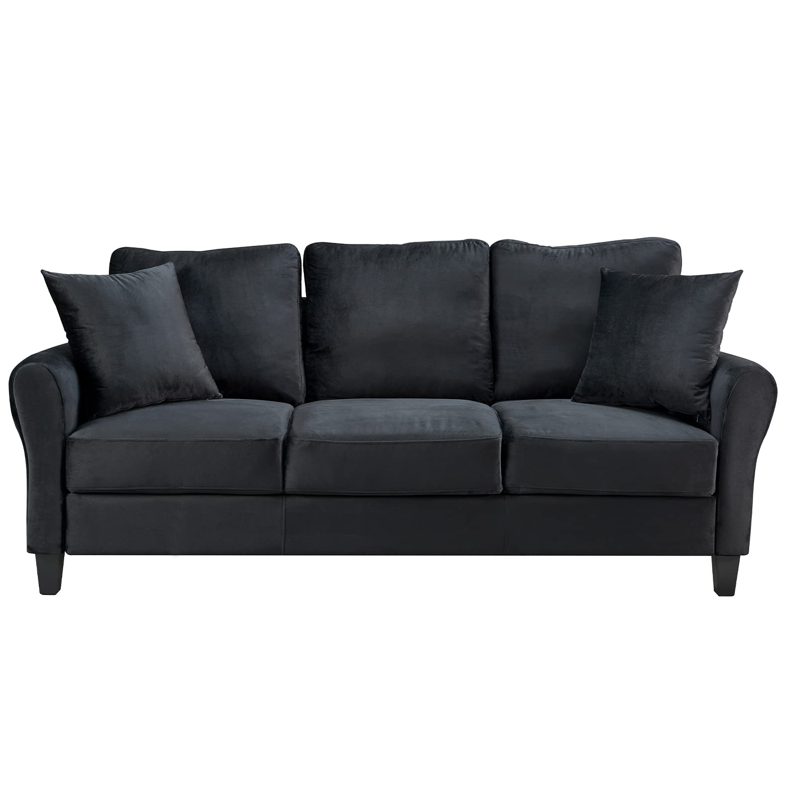 VITOVMA 3-Seater Sofa Couch for Living Room, Modern Comfy Sofa with Thick Spring-Bag Seats and Removable Back Cushions, Rounded Arm (Black)