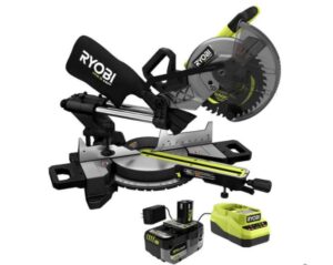 ryobi one+ hp 18v brushless cordless 10 in. sliding compound miter saw kit with 4.0 ah high performance battery and charger