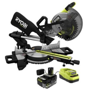 RYOBI ONE+ HP 18V Brushless Cordless 10 in. Sliding Compound Miter Saw Kit with 4.0 Ah HIGH PERFORMANCE Battery and Charger