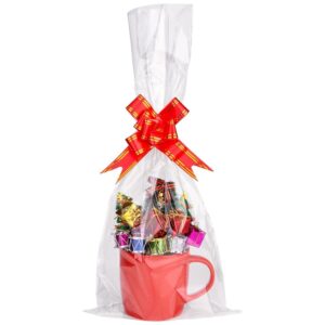 awpeye cellophane bags 50 pack, cellophane gift bags, cellophane wide clear bags for mugs, wine bottles and small baskets 2 mil thick