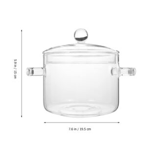 Pots Glass Cooking Pot, Clear Glass Pot Saucepan with Lid, Pot Stew Pot Double-Handle Cookware Microwave Stove Dishwasher Safe Pot for Milk Pasta Noodles Soup, 1350mL Oven