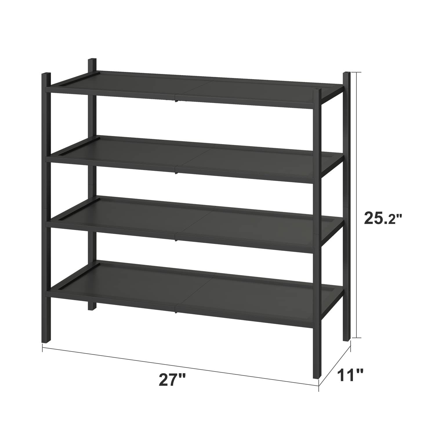 kiplant Shoe Rack for Entryway, Black Bamboo Shoe Rack 4-Tier, Stackable Shoe Organizer for Hallway Closet, Free Standing Shoe Racks for Indoor Outdoor