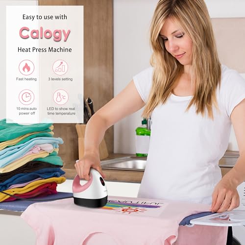 Calogy Mini Heat Press, Heat Transfer Machine, Constant Temp Control, Insulated Safety Base, Fits for Crafts, T-Shirt, Hat, Cap, Pillows(White Pink)