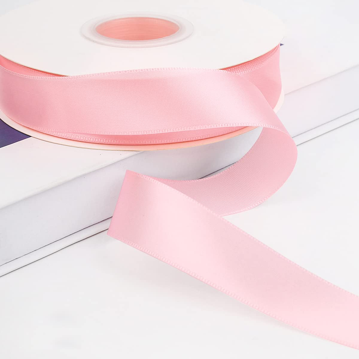 1 inch Polyester Satin Ribbon Light Pink - 100 Yard Spool for Wedding, Birthady, Baby Shower,Packing and Gift Wrapping Floral Bouquets Party Decoration