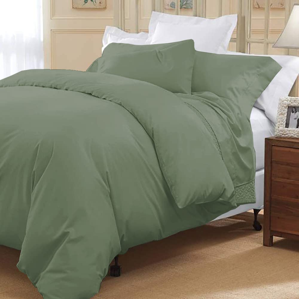 Traumnacht 3Pcs Duvet Cover Set with Zipper Closure & Corner Ties, 800 Thread Count 100% Egyptian Cotton Super Soft Duvet Cover - Super King Size (116" x 98") Inch, Sage Solid