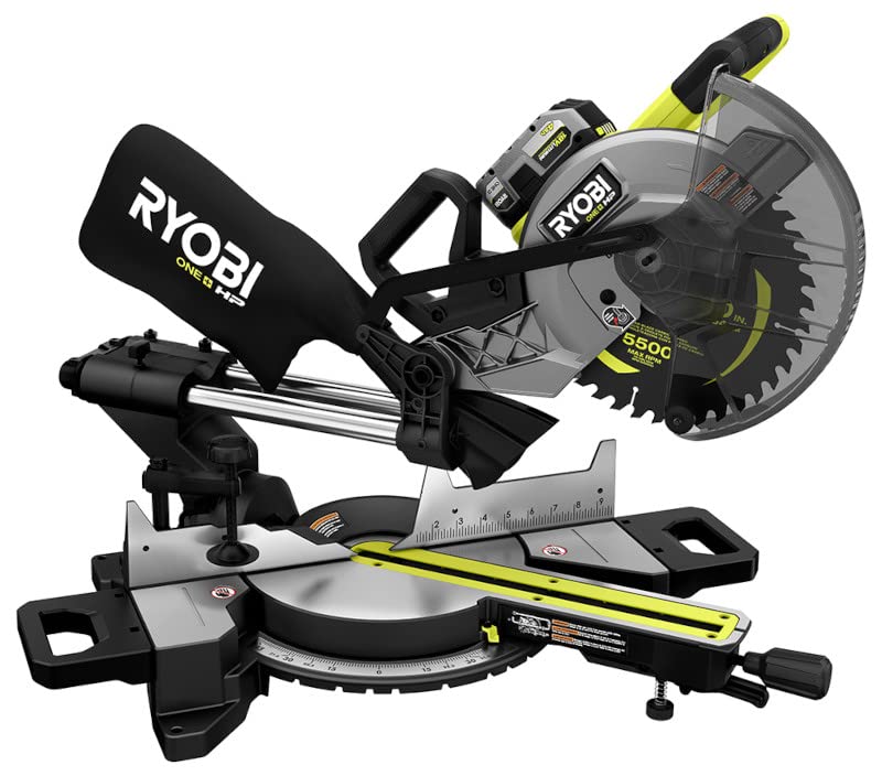 RYOBI ONE+ HP 18V Brushless Cordless 10 in. Sliding Compound Miter Saw Kit with 4.0 Ah HIGH PERFORMANCE Battery and Charger