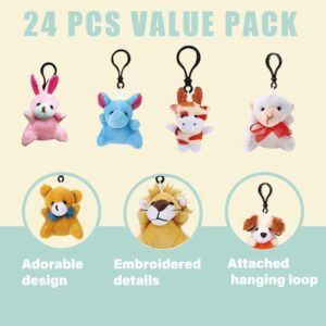 DINESIL 24 Pack Mini Plush Animals Toys, Small Stuffed Animal Plush Keychain Set for Goodie Bag Fillers, Easter Basket Stuffers, Easter Party Favors, Classroom Prizes