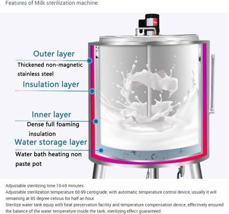 Kolice 30L Commercial Refrigerated Pasteurization Machine, Pasteurizer with Cooling Function for Milk Juice Beer Sterilization Dairy Equipment