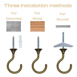 2 Sets Ceiling Hook Large Swag Heavy Duty Swag Hook with Hardware for Hanging Plants Ceiling Easy Installation Cavity Wall Dry Wall Indoor & Outdoor (2 Sets Antique Brass)