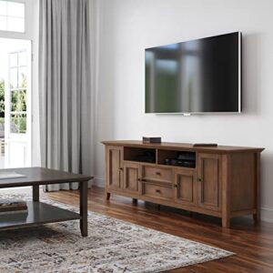 SIMPLIHOME Amherst SOLID WOOD 72 Inch Wide Transitional TV Media Stand in Rustic Natural Aged Brown for TVs up to 80 Inches, For the Living Room and Entertainment Center