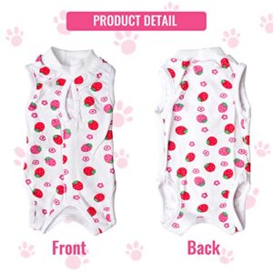 URROMA 1 Piece Cat Strawberry Recovery Suit, E-Collar Alternative for Cats Dogs After Surgery Wear Pajama Suit Home Cat Wound Surgery Recovery Suit, S