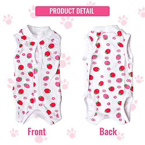 URROMA 1 Piece Cat Strawberry Recovery Suit, E-Collar Alternative for Cats Dogs After Surgery Wear Pajama Suit Home Cat Wound Surgery Recovery Suit, S