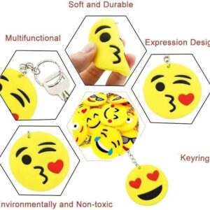 CRSUSUKJ 64 Pack Mini Emoticon Keychain Plush(16 expressions), Cute Keychain, Party Favors for Kids, Keychains, Valentine's Day Gifts/ Birthday Party Supplies, Emoticon Gifts Toys Carnival Prizes.