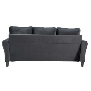 VITOVMA 3-Seater Sofa Couch for Living Room, Modern Comfy Sofa with Thick Spring-Bag Seats and Removable Back Cushions, Rounded Arm (Black)